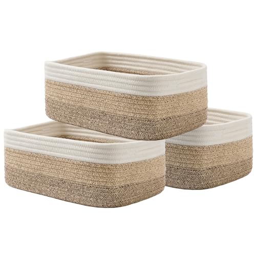 Small Woven Basket, 13.5 x 9.5 x 5 Inches, Storage Basket for Organizing, Cute Small Rope Shelf Closet Cube Storage Bins Baskets for Shelves, Dog Toy Gift Baskets Empty, 3 Pack Gradient Brown - color: Gradient Brown, size: 13.5"L x 9.5"W x 5"H