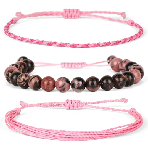 QOGIR Handmade Healing Bracelet,6mm Natural Gem Stone Bracelet rope bracelet - color: Black Rhodonite(Insight and Awareness), size: 8mm