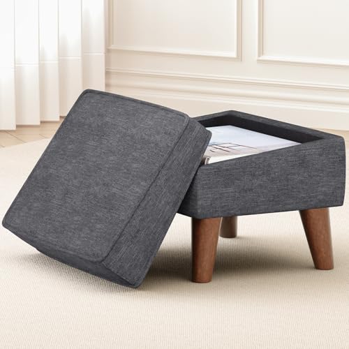FAGAGA Small Footstool Ottoman with Storage, Ottoman Foot Rest, Modern Foot Stool with Adjustable Lid and Sturdy Wood Legs for Living Room, Bedroom, Couch, Enterway, Light Gray - color: Light Gray, size: 11.8"D x 15.8"W x 11.3"H