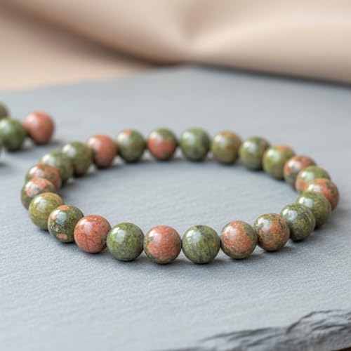 The Alchemist's Arcanum Adjustable Beaded Wrist Accessory for Men and Women, Stretch Fit Stone Bead Jewelry for Daily Wear and Gifting - color: Unakite