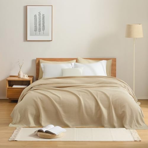 Khaki Grid Blankets Twin Size for Couch Sofa Bed Lightweight Breathable MicrofiberWarm Soft Thermal Jersey Knit Blankets Solid Textured Thick MicrofiberTwin Blanket 68X86 Inches - color: Khaki, size: Twin (68"x86")