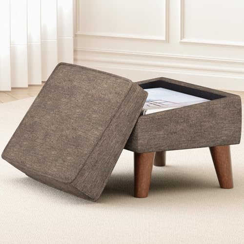 FAGAGA Small Footstool Ottoman with Adjustable Lid, Modern Storage Ottoman, Foot Rest for Couch, Foot Stool with Sturdy Wood Legs for Living Room, Bedroom, Enterway, Brown - color: Brown, size: 11.8"D x 15.8"W x 11.3"H