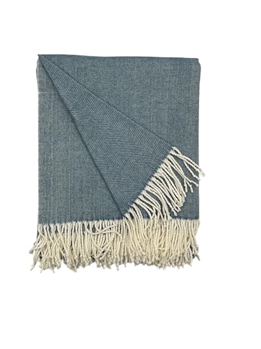 Alashan Cotton Acrylic Adirondack Herringbone Woven Throw - Blue White Herringbone Throw - Baltic Blue - color: Baltic Blue