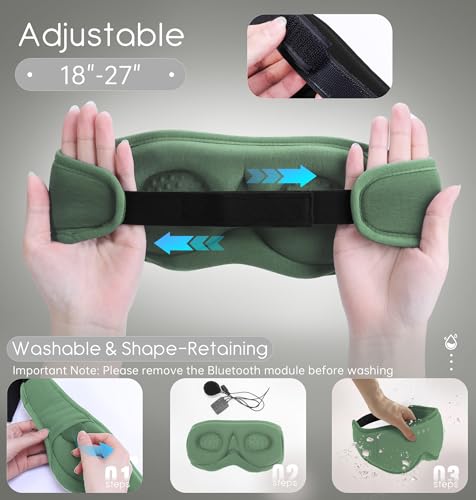 Sleep Mask with Headphones Bluetooth 5.4, TOPOINT 3D Eye Mask Blackout with Soft Bamboo Cotton for Side Sleepers Women Men, Sleep Headphones Earphones HD Speaker Microphone for Travel Meditation Gift - color: Sage