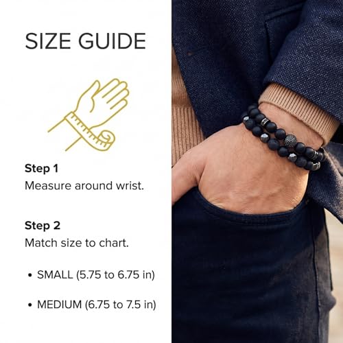 Men's Triple Protection Bracelet Set – Black Obsidian, Hematite & Lava Stone Beaded Bracelets with Cross for Strength & Grounding