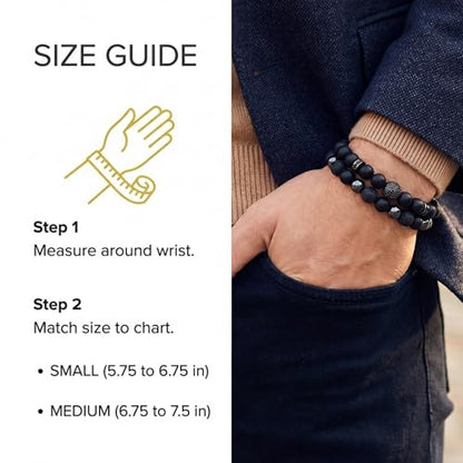 Men's Triple Protection Bracelet Set – Black Obsidian, Hematite & Lava Stone Beaded Bracelets with Cross for Strength & Grounding