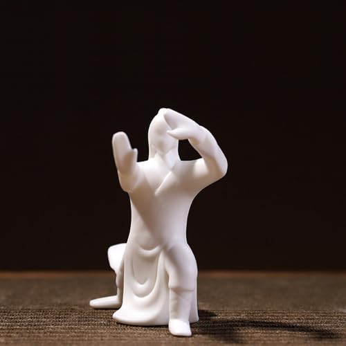Ceramics Taichi Statue, Minimalist Ceramic Kongfu Sculpture, Meditation Zen Statue Figurine Incense Holder for Art Collectible Table Home Shelf Decor (White C)