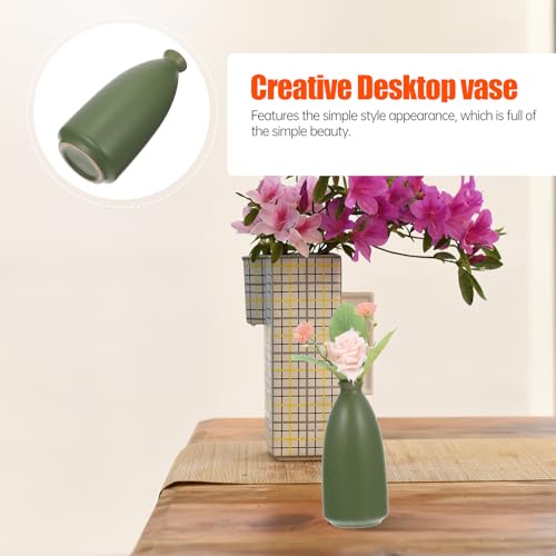Toyvian Ceramic Zen Vase Green Dried Flower Vase Tabletop Artistic Home Décor for Desktop Arrangement and Meditation Space Decoration
