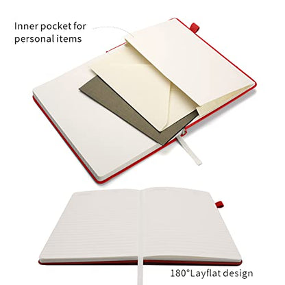 Lined Journal Notebooks with Pen Loop, Hardcover Notebook Journal for Work, 100Gsm Premium Thick Paper with Inner Pocket, Medium 5.7''''x8.4'''', ?bright Red, Ruled, 1 Pack - color: Bright-red