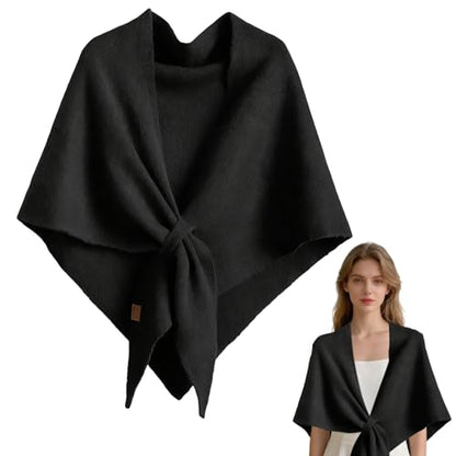 Pashmina Shawl Wraps Women Knitted Shawls and Wraps Cardigan Cape Wool Cashmere Shoulder Top Sweater Shawl Scarf forDailyWear - color: Black