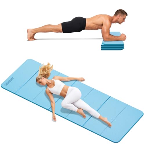 Folding Yoga Mat Extra Thick 0.4 Inch, Foldable Yoga Mat 75 x 26 Inches, TPE Exercise Mat, 7-Panel Non Slip Cushioned Fitness Mat for Yoga, Pilates, Stretching, Home Workout - color: Blue