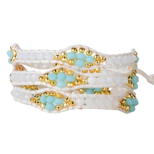 YGLINE Natural Stone Wrap Bracelet for Women Boho Bracelets Healing Crystal Beaded Bracelet Adjustable 3/5 Wraps Bracelet Handmade Birthday Gifts for Women - color: crystal-blue