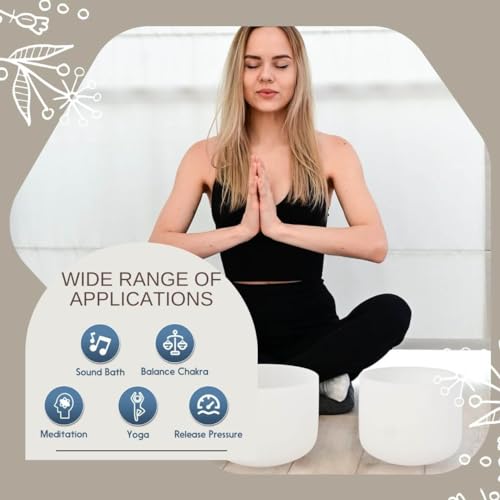 6-12inch White 432hz Quartz Crystal Singing Bowls Set of 7, for Healing Mindfulness Meditation Yoga Sound Baths with Case Mallet Suede Striker - color: White Singing Bowls, size: 6-12 inch A-G Note 432hz