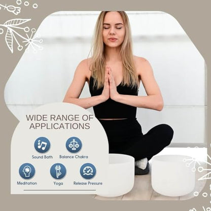 6-12inch White 432hz Quartz Crystal Singing Bowls Set of 7, for Healing Mindfulness Meditation Yoga Sound Baths with Case Mallet Suede Striker - color: White Singing Bowls, size: 6-12 inch A-G Note 432hz