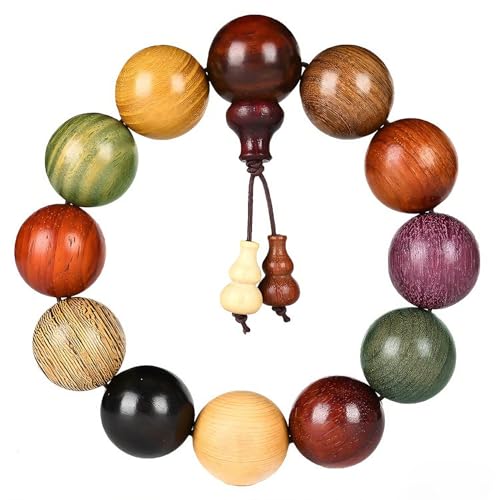 Handcrafted Wooden Bead Bracelet Mixed Natural Wood Colors Prayer Bracelet for Men or Women,1pc/pack - style: Dia.20mmX12pcsJingGong