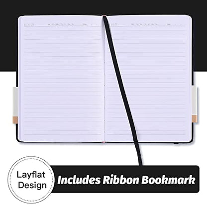 Hardcover-Journal-Notebooks, A5 Lined Journals Notebook for Writing 200 Pages, 8.2 x 5.5 inch, Classic Ruled Notebooks for Work/Travel/College (Black- 1 Pack)