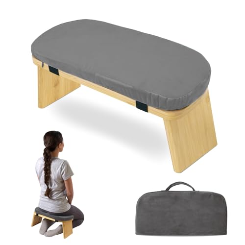 Meditation Bench, Portable Bamboo Meditation Stool, Folding Kneeling Meditation Bench, Anterior Tilt Bench, Prayer Bench with Meditation Chair with Thick Cushion, Kneeling Stool