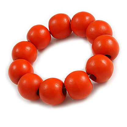 Avalaya Orange Round Bead Wood Flex Bracelet - 19cm Long