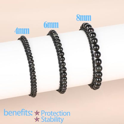 QOGIR 2pcs Handmade Healing Bracelet, Natural Gem Stone Crystal Elastic Bracelet - color: Black Obsidian(Self - Reflection), size: 6mm