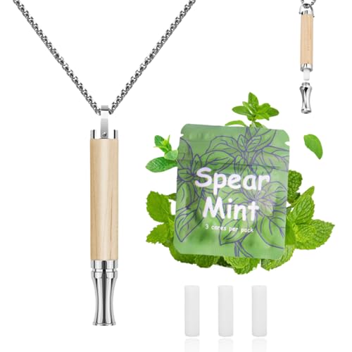 LAMKHOO Breathing Necklace to Quit Smoking and Vaping with Refillable Mint Pods Stop Smoking Aids Fidget Necklace for Anxiety Relief Smokeless Inhaler for Adults (Maple) - color: Maple