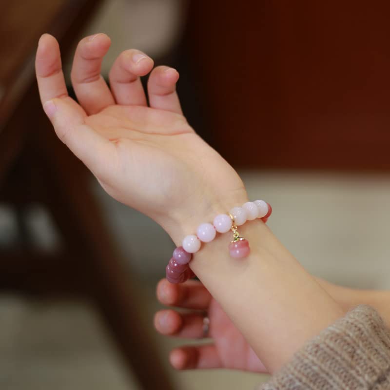 Natural Jade Bracelet for Women Gradient Green Jade Bead Elastic Bracelet, Suitable for Christmas, Thanksgiving - color: pink