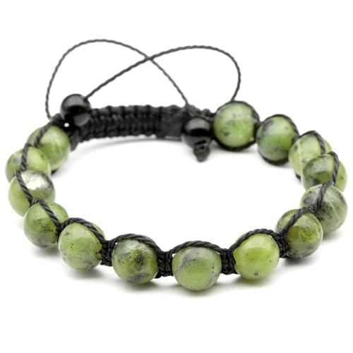 ElisaJewelryArt - Natural Black Onyx Beaded Bracelet Genuine Gemstone Strenght Crystal Macrame Bracelet Unisex Bracelet - color: Canadian Green Jade, size: WOMEN