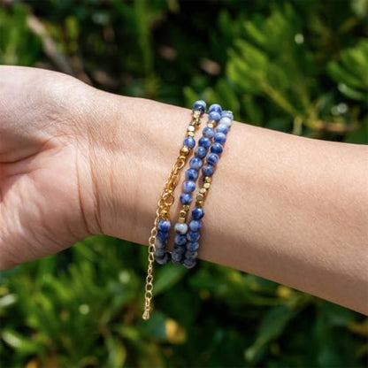 4mm Mini Beads Natural Stone Adjustable Bracelet For Women, Energy Charm Jewelry, Birthday Gift - color: Blue Dot