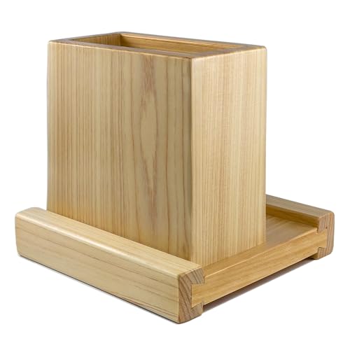 Handmade Hinoki Wood Desk Decor, Japanese Zen Wooden Pen Holder, Handcrafted Office Art, Kumiko Art (White) - color: White