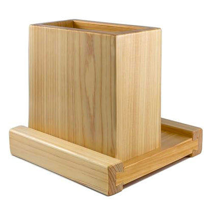 Handmade Hinoki Wood Desk Decor, Japanese Zen Wooden Pen Holder, Handcrafted Office Art, Kumiko Art (White) - color: White