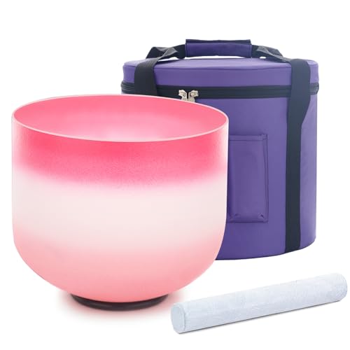 8 inch F Note 432HZ Light Pink Singing Bowl Frosted Quartz Heart Chakra Meditation Sound Healing with Durable Carrying Case Suede Striker O-ring - color: Candy Pink, size: 8 inch