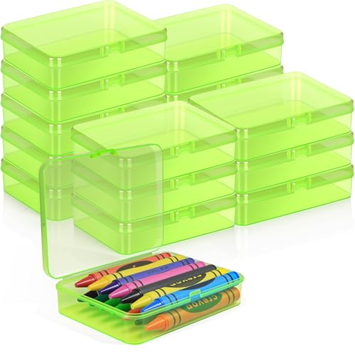 16 Pcs Plastic Crayon Box, Mini Plastic Storage Containers with Lid, 4.5x3.4 Inches Clear Rectangle Box Small Storage Boxes for Crafts, Jewelry Beads, Office Supplies (Green) - color: Green