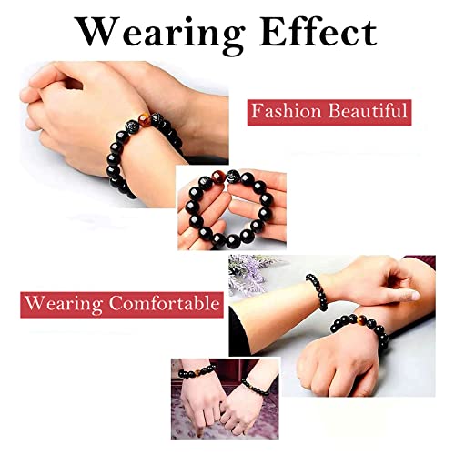 Black Obsidian Bracelet,Feng Shui Black Obsidian Wealth Bracelet for Women Men Couples Handmade Stretch Obsidian Bracelet Bangle with Carved Pixiu Tiger Eye Stone Attract Wealth Money and Good Luck - color: A,12mm,Yellow Tiger Eye