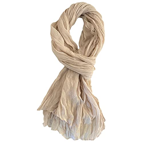 Summer Cotton Blend Crinkle Vintage Soft Scarf Fashion Solid Scarf Wrap Shawl - color: Khaki