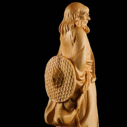 XIALON 13cm Cliff Cypress Boxwood Solidwood Zen Master Dharma's Home Living Room Craftsmanship Carving Decoration