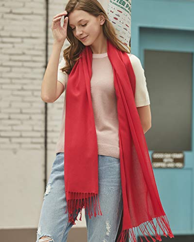 EURKEA Women's Scarf Pashmina Silky Soft Shawls Wraps Stole for Evening, Wedding and Gift - color: Bright Red