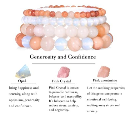 4pcs Beaded Bracelets for Women,Natural Healing Crystal Gemstones Bracelet,Anxiety Stress Relief Bracelet Handmade purple Jewelry Gifts for Women - color: Pink aventurine&Opal&Pink Crystal