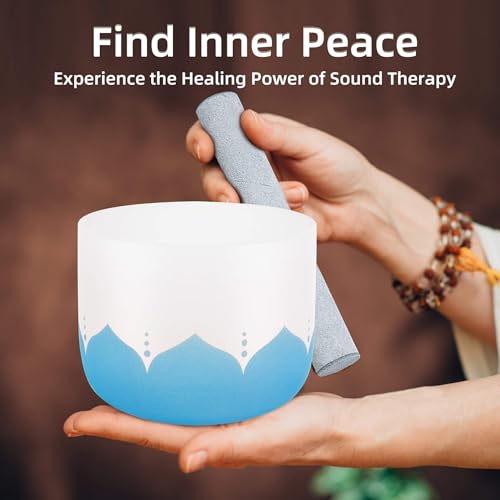 432hz Crystal Singing Bowl Healing 6-12inch Set of 7 Lotus for Meditation Yoga Heart Chakra Singing Bowls Heavy Duty Carrying Case Rubber Mallet Suede Striker - color: Lotus 7 Color