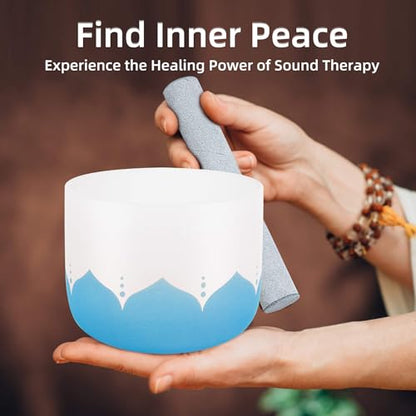 432hz Crystal Singing Bowl Healing 6-12inch Set of 7 Lotus for Meditation Yoga Heart Chakra Singing Bowls Heavy Duty Carrying Case Rubber Mallet Suede Striker - color: Lotus 7 Color