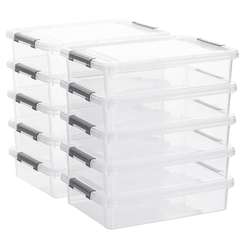 Citylife 10 PCS Plastic Storage Bins with Latching Lids Portable Project Case Clear File Box Stackable Storage Containers for Organizing A4 Paper, Photo, Document, Scrapbook - size: 5QT, style: 10 PCS