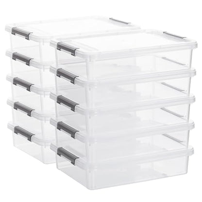 Citylife 10 PCS Plastic Storage Bins with Latching Lids Portable Project Case Clear File Box Stackable Storage Containers for Organizing A4 Paper, Photo, Document, Scrapbook - size: 5QT, style: 10 PCS