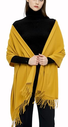 Pashmina Shawls and Wraps Scarfs for Women Wedding Party Winter Warm Long Solid Color - color: Mustard