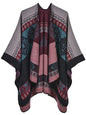 Women's Shawls and Wraps Open Front Poncho Cape Winter Sweater - color: N33-totem Pink Black