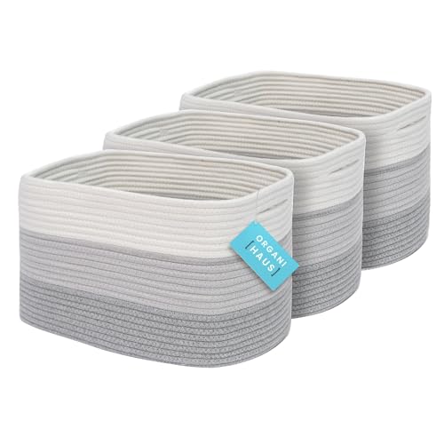 3-Toned Gray Cotton Rope Baskets for Shelves, Set of 3-15"×10"×9½" - Woven Storage Baskets for Organizing - Closet, Nursery, Bedroom, Playroom - Toys, Books, Towels, Clothes - color: 3-toned Gray