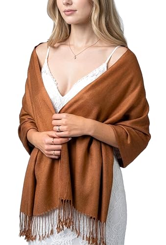 Achillea Lightweight Pashmina Scarf for Women – Soft Silky Shawl Wrap for Evening Dresses, Bridesmaids & Everyday Wear - color: Copper