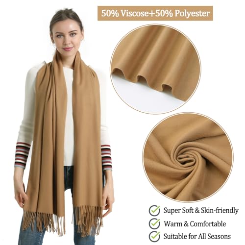 Pashmina Scarf and Shawl - Soft Women Pashminas Wrap for Wedding Evening Party dresses - color: H#. Camel