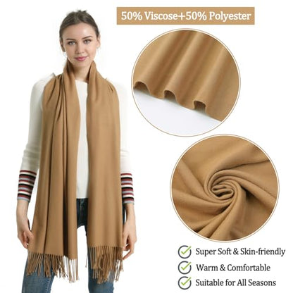 Pashmina Scarf and Shawl - Soft Women Pashminas Wrap for Wedding Evening Party dresses - color: H#. Camel