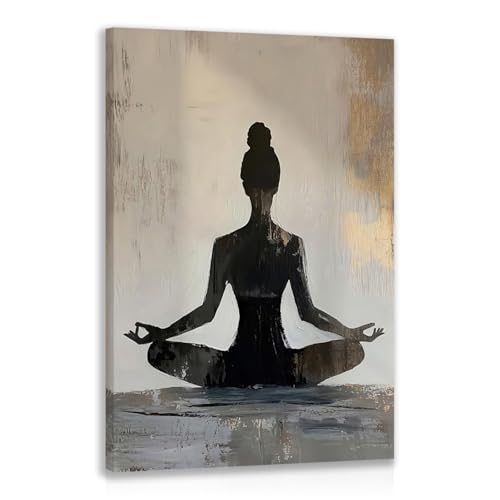 GELDSTEI Framed Zen Wall Art, Modern Yoga Girl Canvas Painting, Tranquil Meditation Wall Decor, Spiritual Aesthetic Picture, Calming Mindfulness Poster Prints for Living Room Spa Yoga Studio 16x24 Inch - color: Black-White, size: 24"L x 16"W