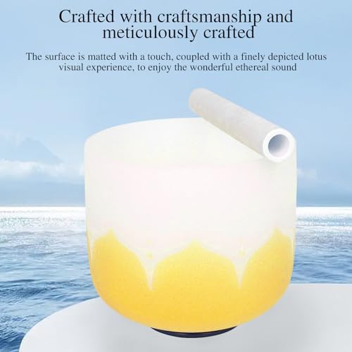 Singing Bowl, 8 Inch Frosted Quartz Crystal Sound Bowl Crystal Singing Bowls with sheepskin percussion stick for Meditation and Stress Relief (Yellow) - color: Yellow