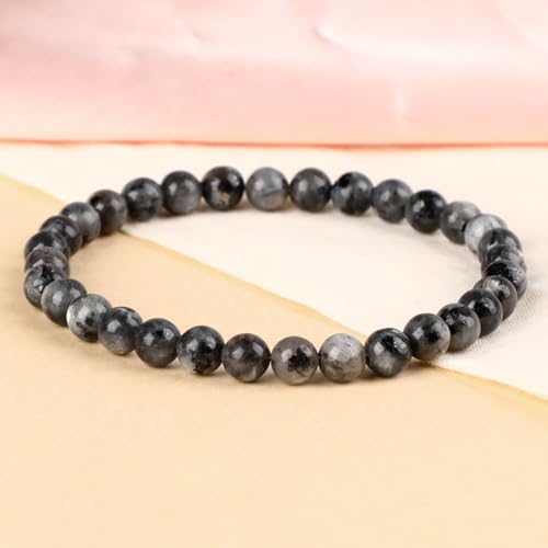 LPBeads Handmade Natural Gemstone Stretch Elastic Bracelet Healing Crystal Round Stone Beads Jewelry Gifts for Women Men - color: Black Larvikite, size: 6mm
