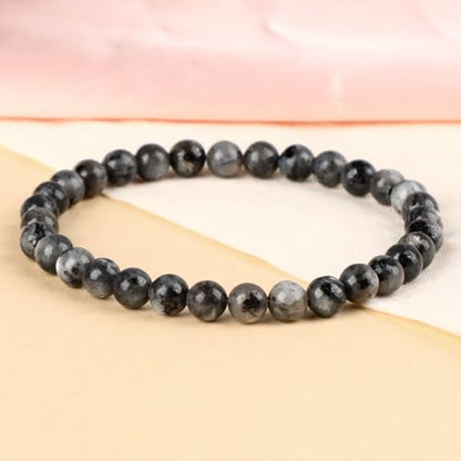 LPBeads Handmade Natural Gemstone Stretch Elastic Bracelet Healing Crystal Round Stone Beads Jewelry Gifts for Women Men - color: Black Larvikite, size: 6mm